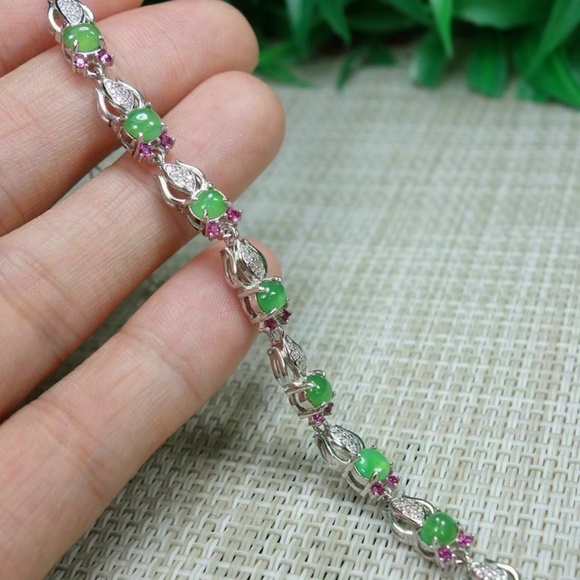 Certified Icy Green 100% Natural A jadeite Jade Bracelets S925 Silver 手链 - Picture 7 of 11